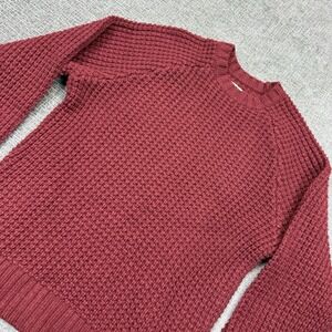 Taylor Stitch Wool Sweater Mens 44 Burgundy Heavy Fisherman Waffle Knit Pullover
